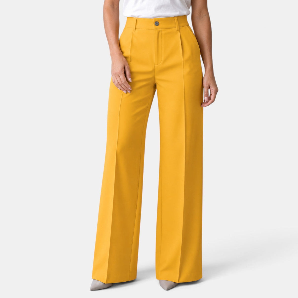 Pantalón de Vestir para Mujer de Tiro Alto y Corte Recto con Pinzas y Bolsillos