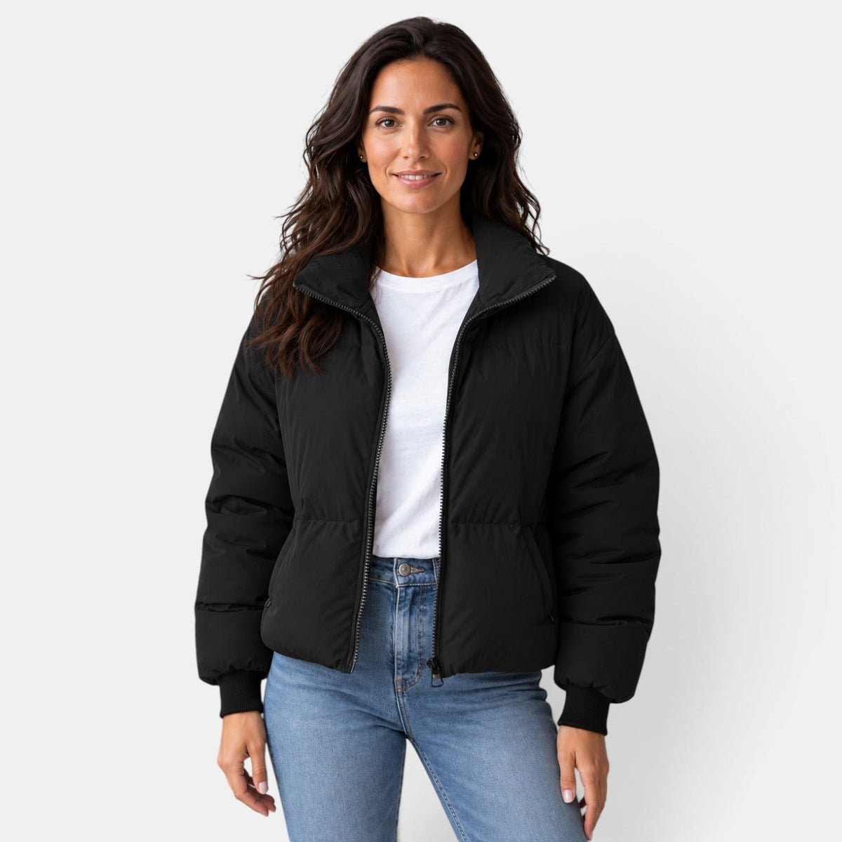 Chaqueta Acolchada Corta Mujer Cuello Alto