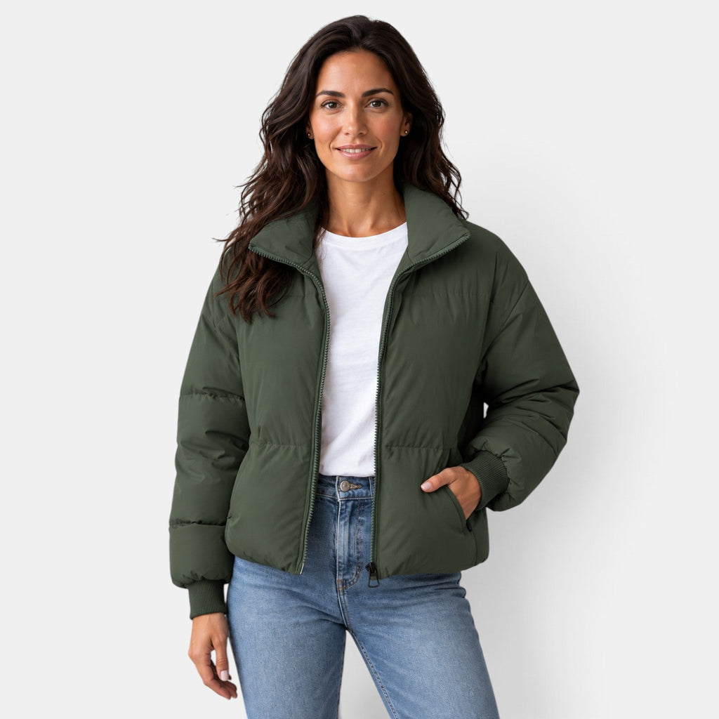Chaqueta Acolchada Corta Mujer Cuello Alto