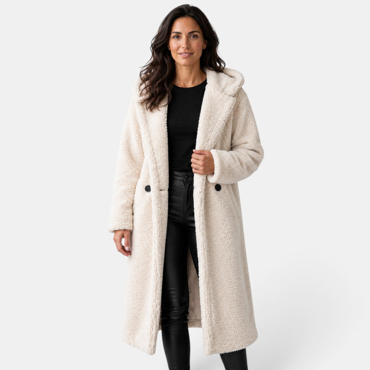 Abrigo Mujer Teddy Oversize con Capucha