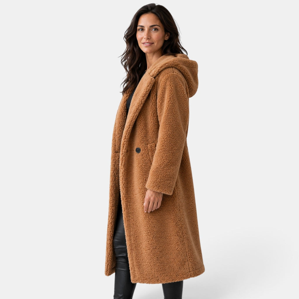 Abrigo Mujer Teddy Oversize con Capucha