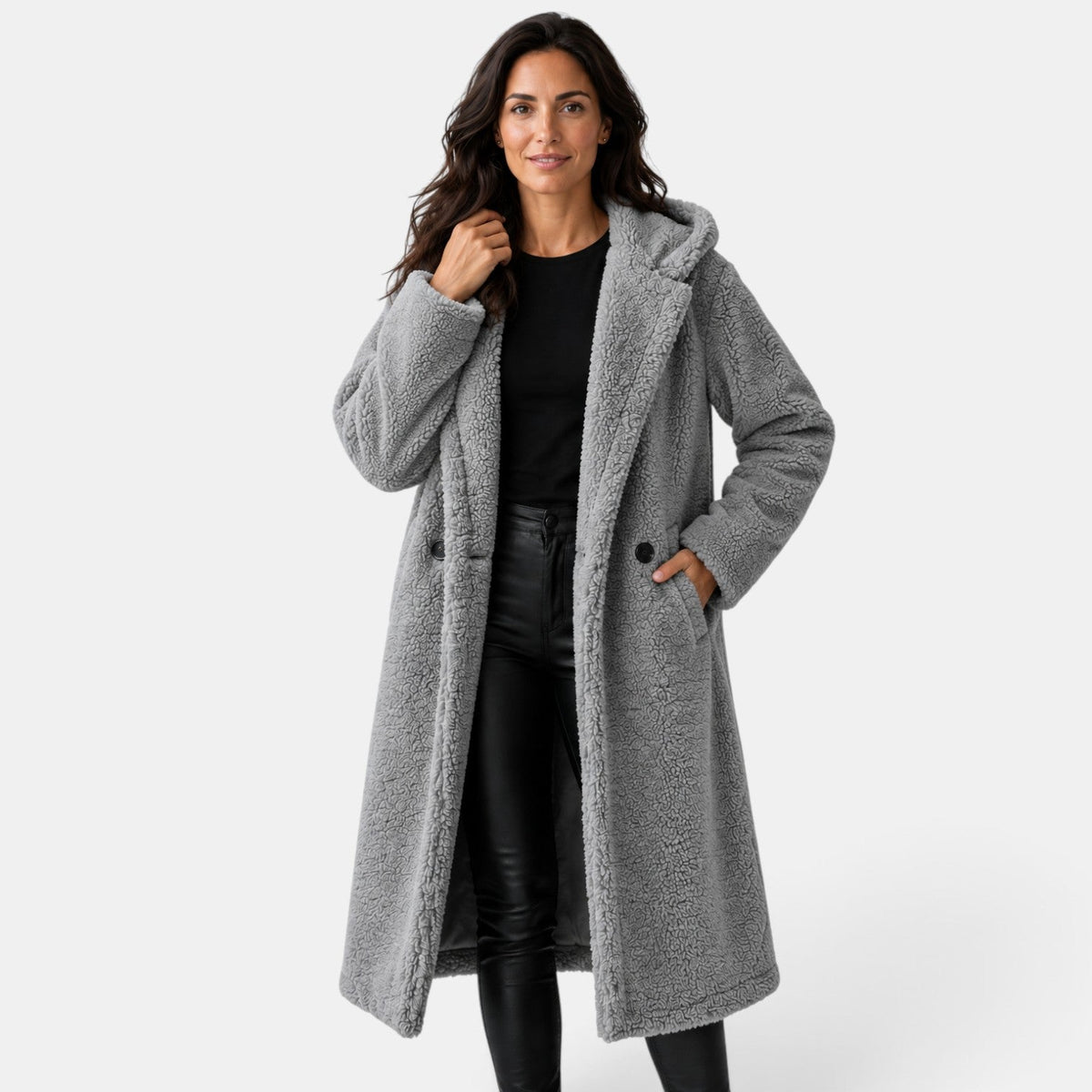 Abrigo Mujer Teddy Oversize con Capucha