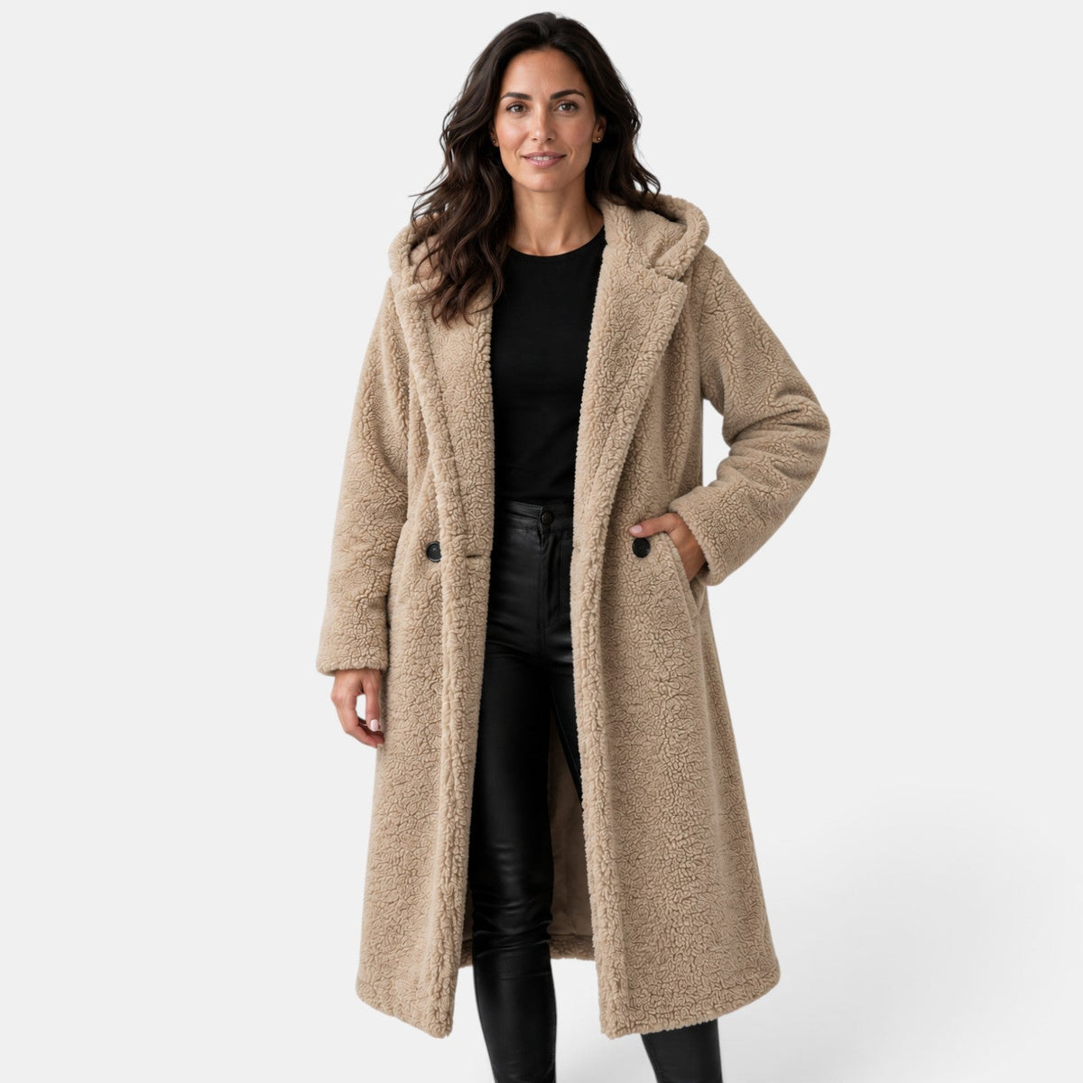 Abrigo Mujer Teddy Oversize con Capucha