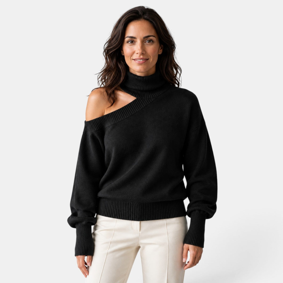 Jersey Mujer Cuello Alto Hombro Asimétrico Descubierto