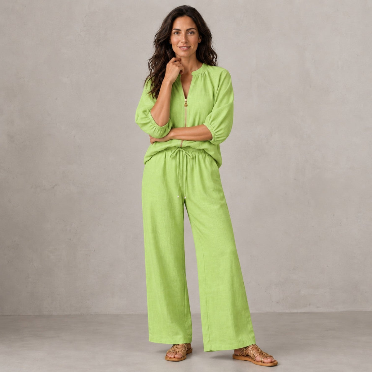 Conjunto Mujer Top con Cremallera y Pantalón Ancho