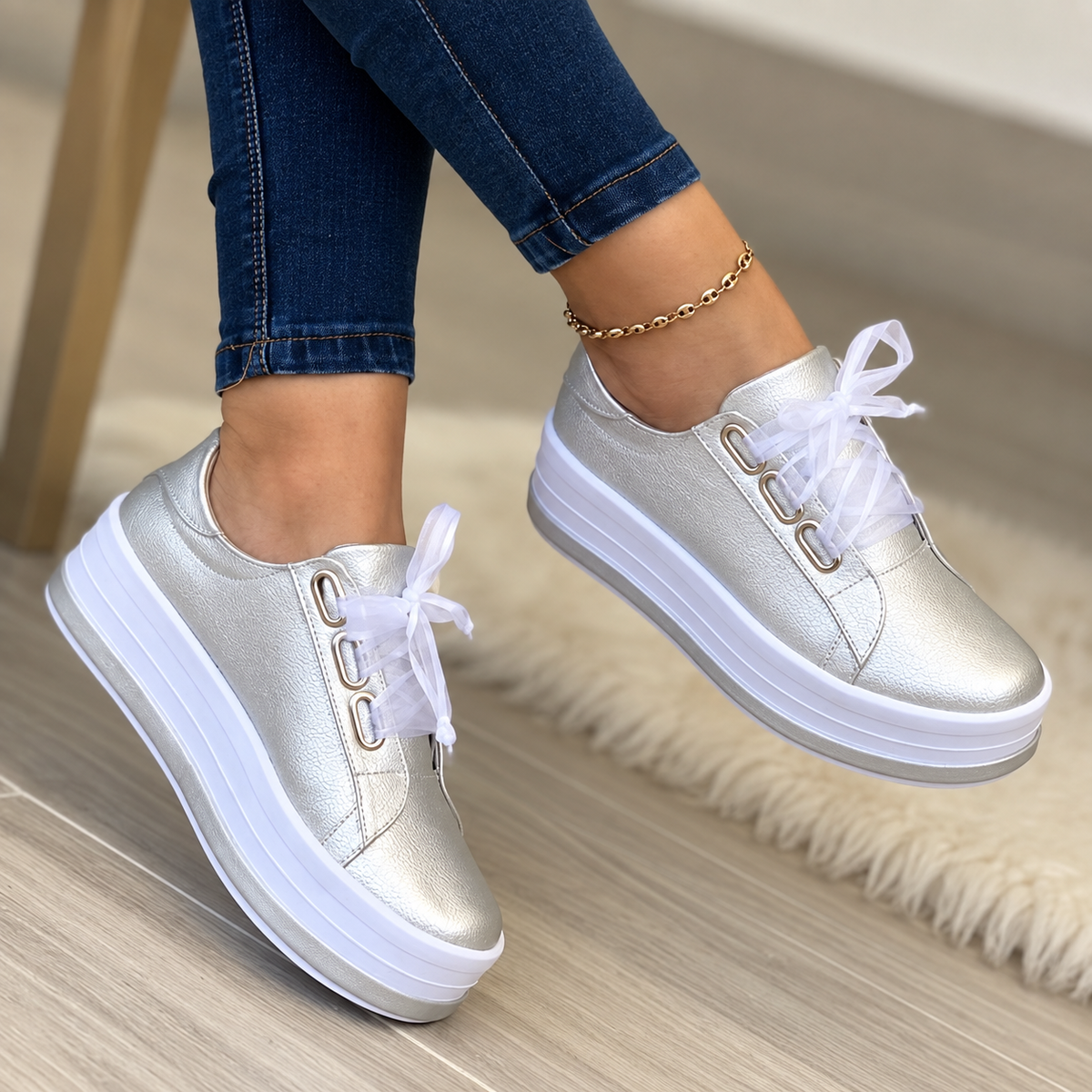 Zapatillas Mujer Plataforma con Lazos
