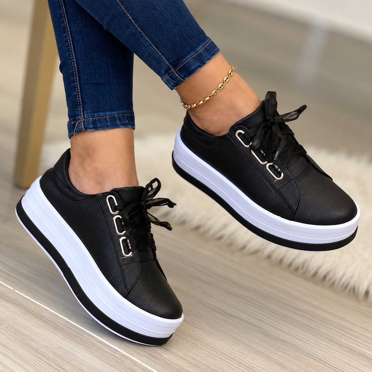 Zapatillas Mujer Plataforma con Lazos