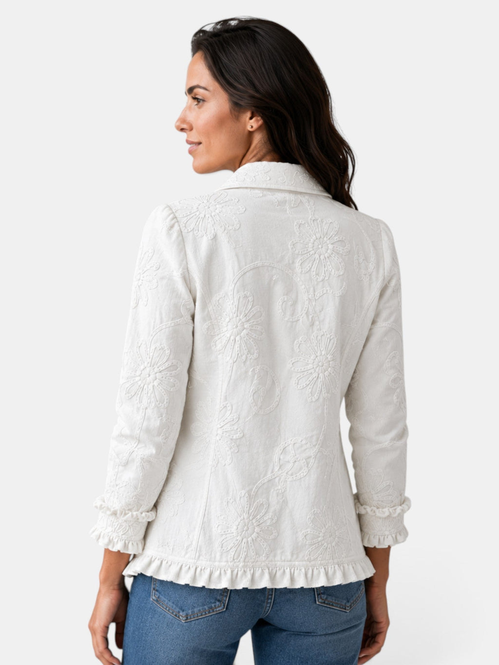 Blazer Mujer Elegante con Volantes y Solapa Plisada