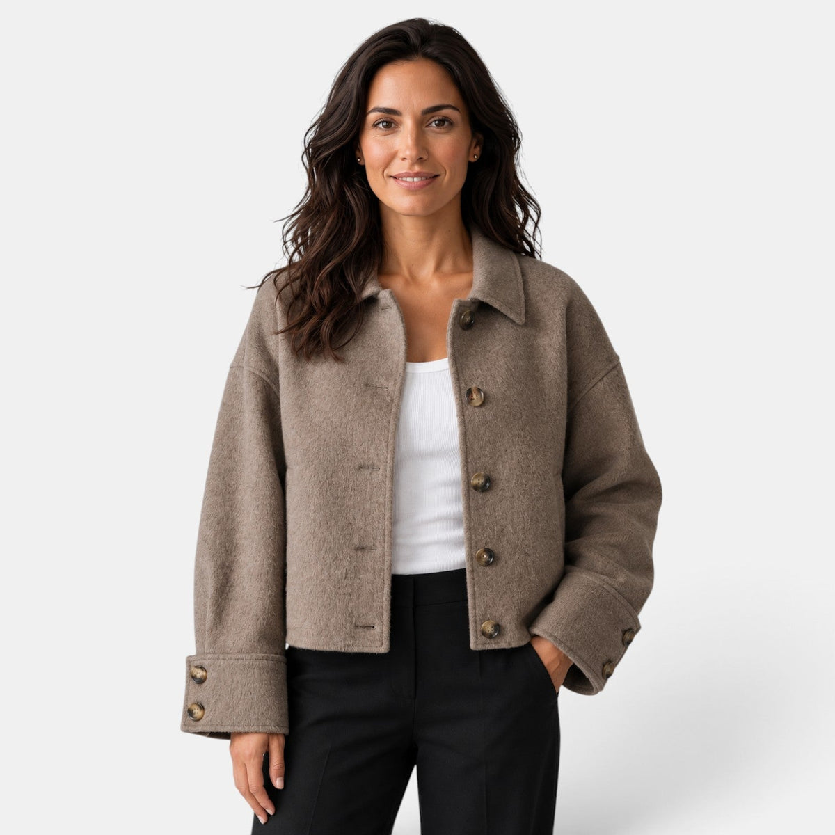 Chaqueta Mujer Marrón Acolchada con Solapa