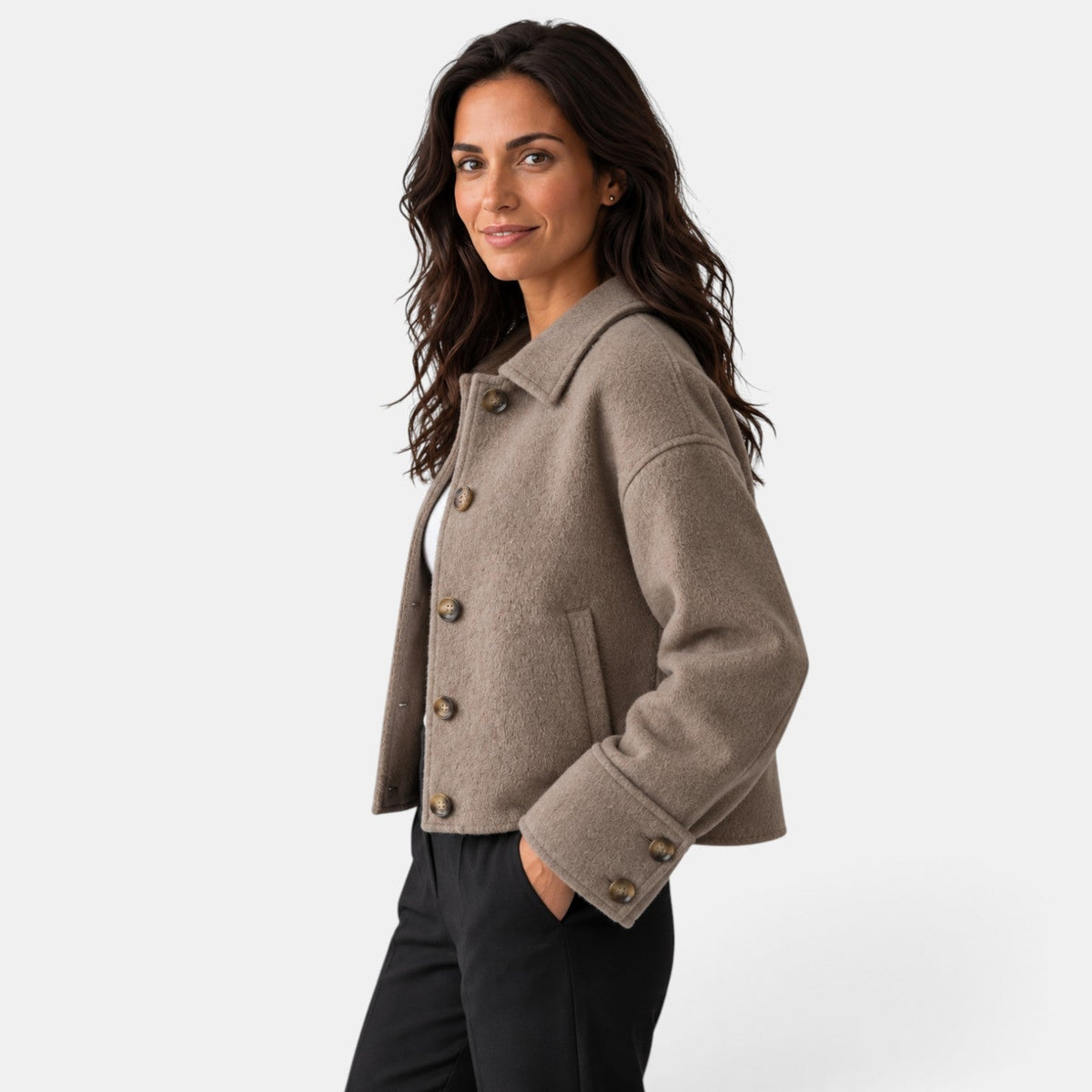 Chaqueta Mujer Marrón Acolchada con Solapa
