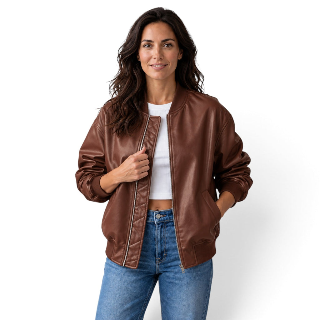 Chaqueta Cuero Mujer Bomber Motera