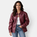 Chaqueta Biker Mujer Roja Efecto Cuero