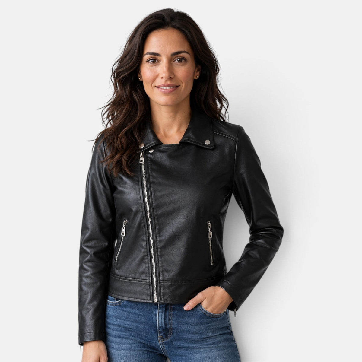 Chaqueta Cuero Mujer Corta Elegante