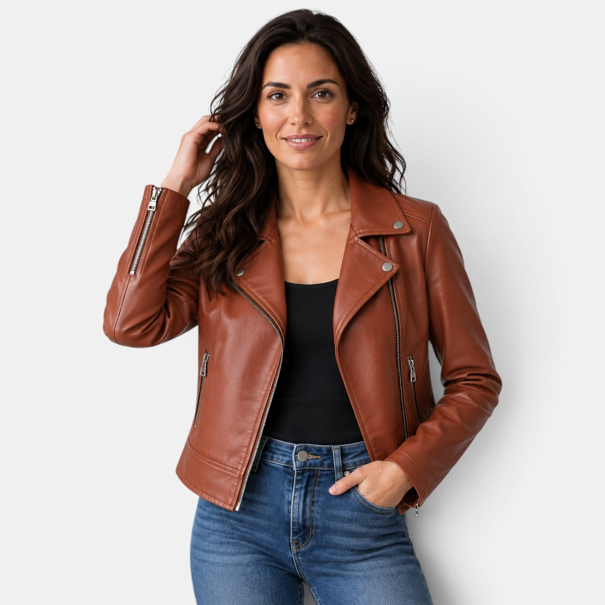 Chaqueta Cuero Mujer Corta Elegante
