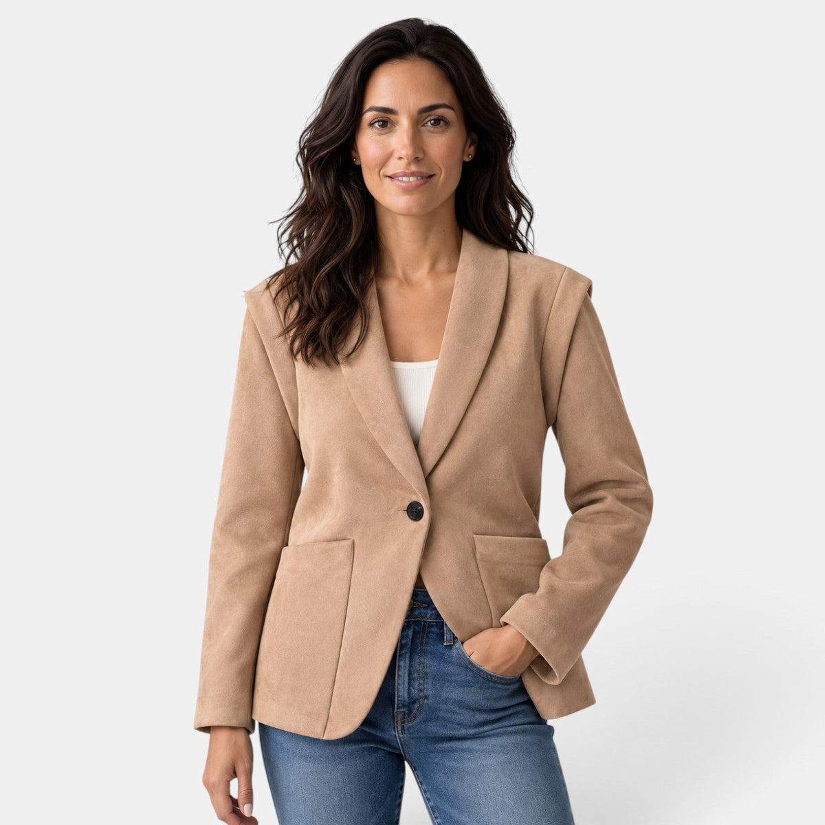 Chaqueta Ante Mujer Retro con Solapas