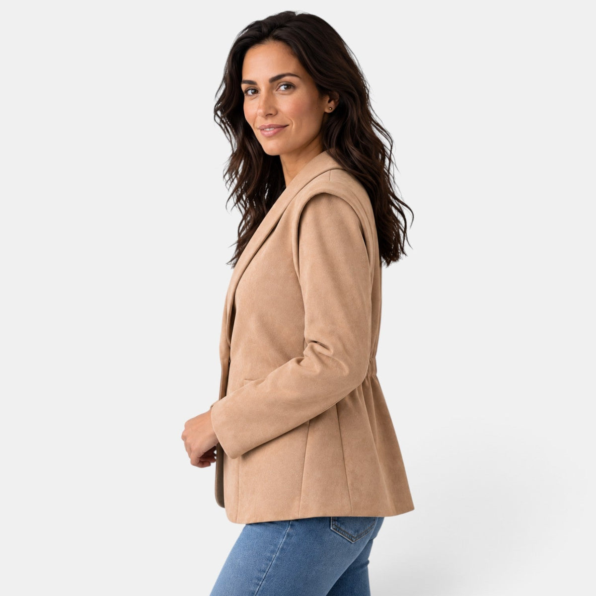 Chaqueta Ante Mujer Retro con Solapas