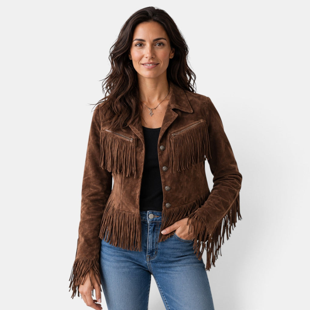 Chaqueta Ante Mujer Flecos Cropped