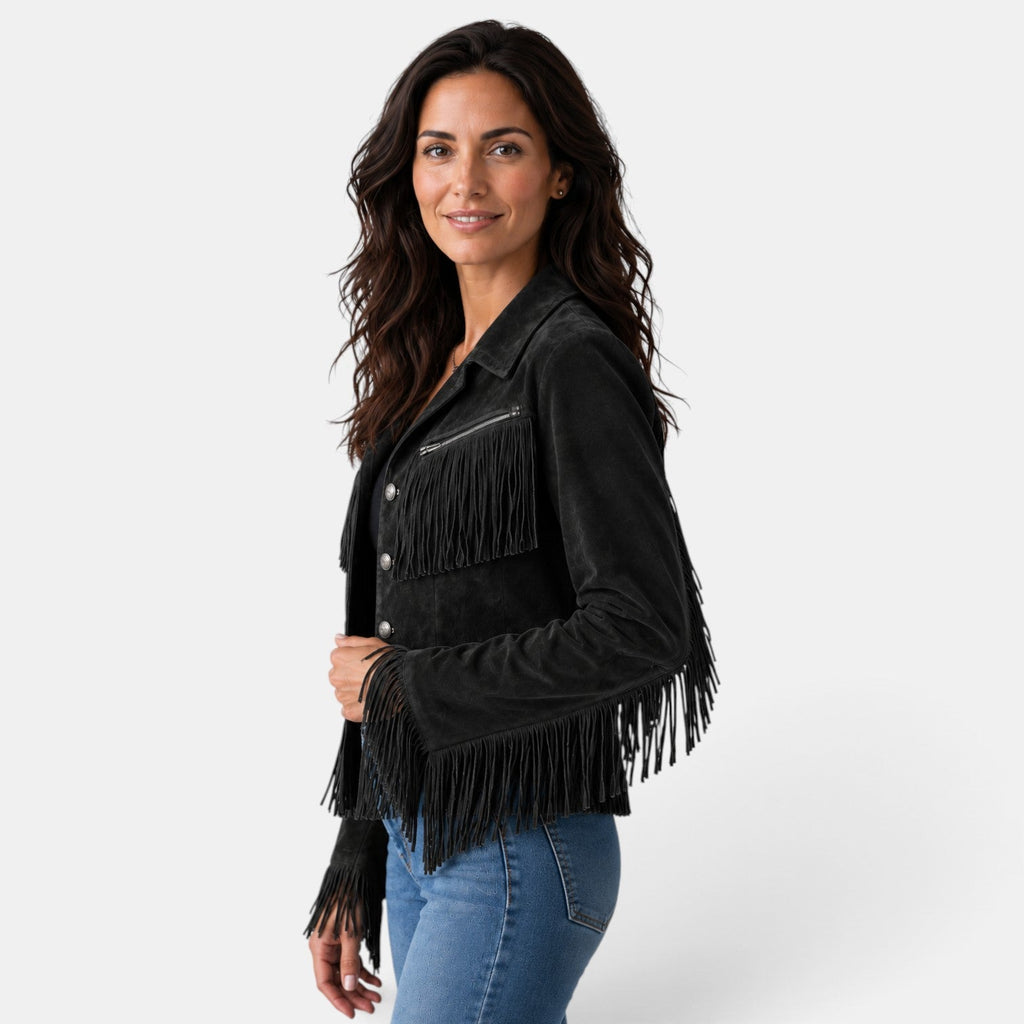 Chaqueta Ante Mujer Flecos Cropped