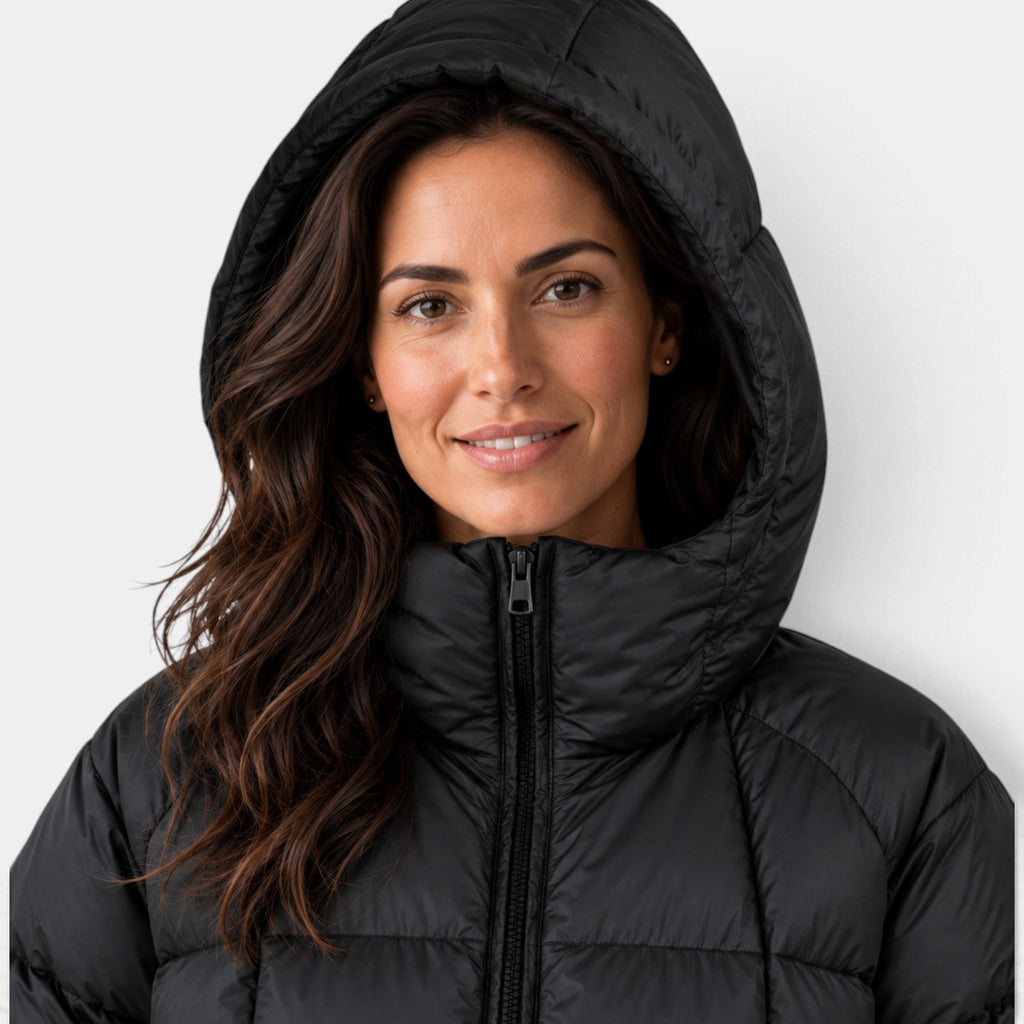 Abrigo Mujer Invernal Acolchado Largo con Capucha Generosa