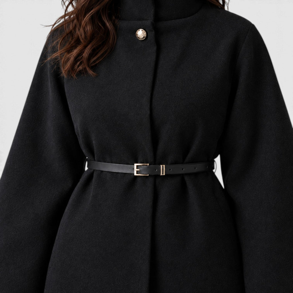 Chaqueta Mujer Capa con Cinturón y Cuello Alto