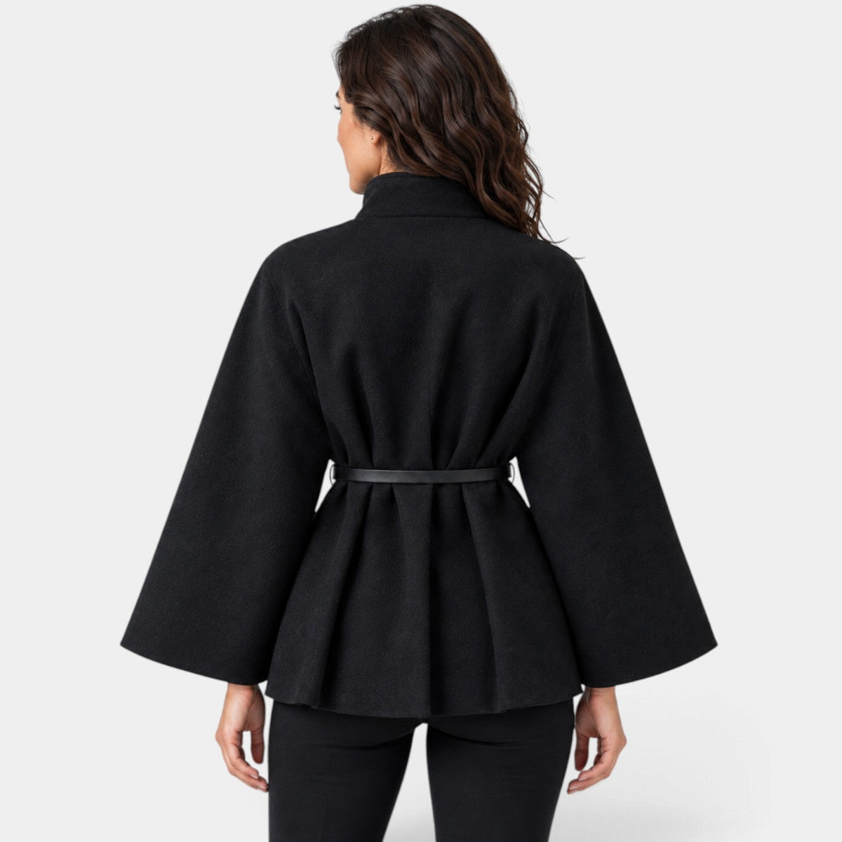 Chaqueta Mujer Capa con Cinturón y Cuello Alto