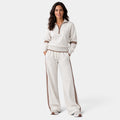 Conjunto Mujer Loungewear con Top Corto de Media Cremallera y Pantalón Ancho