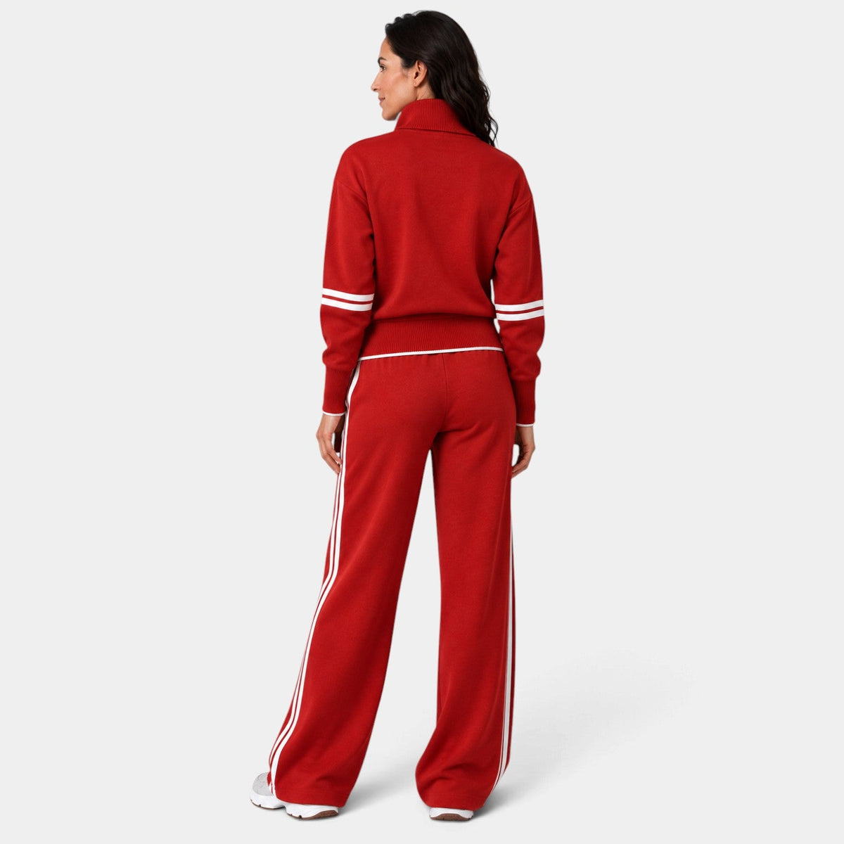 Conjunto Mujer Loungewear con Top Corto de Media Cremallera y Pantalón Ancho