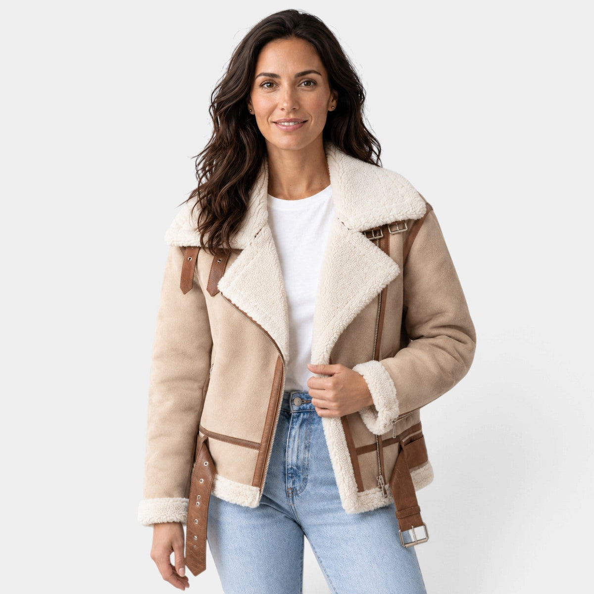 Chaqueta Mujer de Borreguito con Cremallera y Forro Sherpa