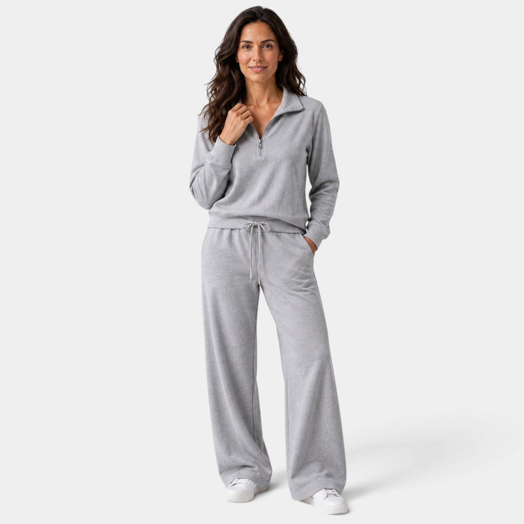 Conjunto Mujer con Media Cremallera y Pantalón Ancho