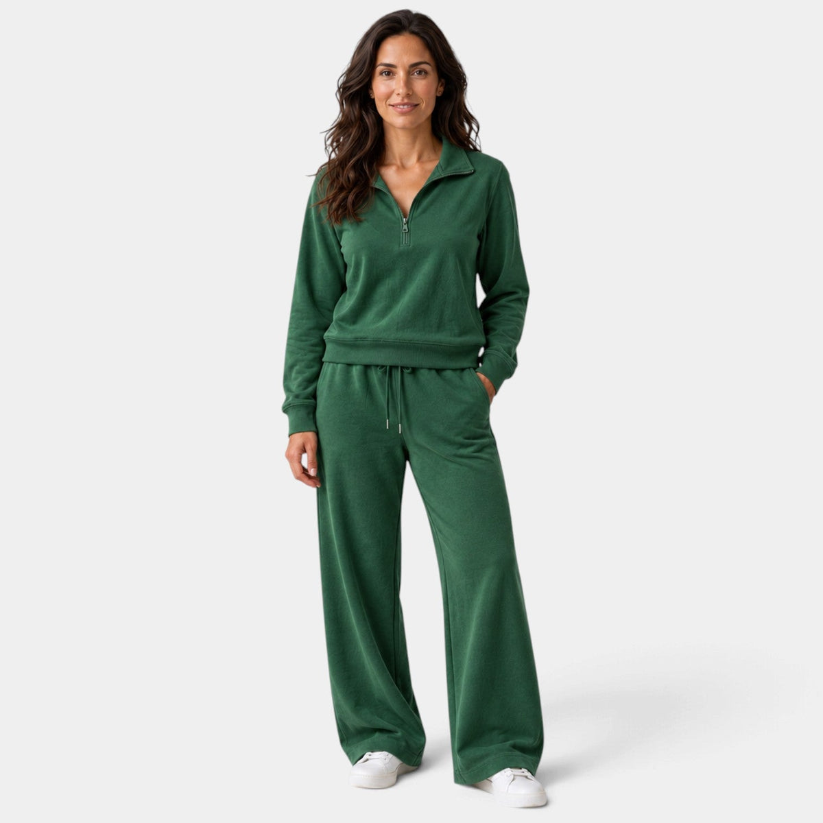Conjunto Mujer con Media Cremallera y Pantalón Ancho