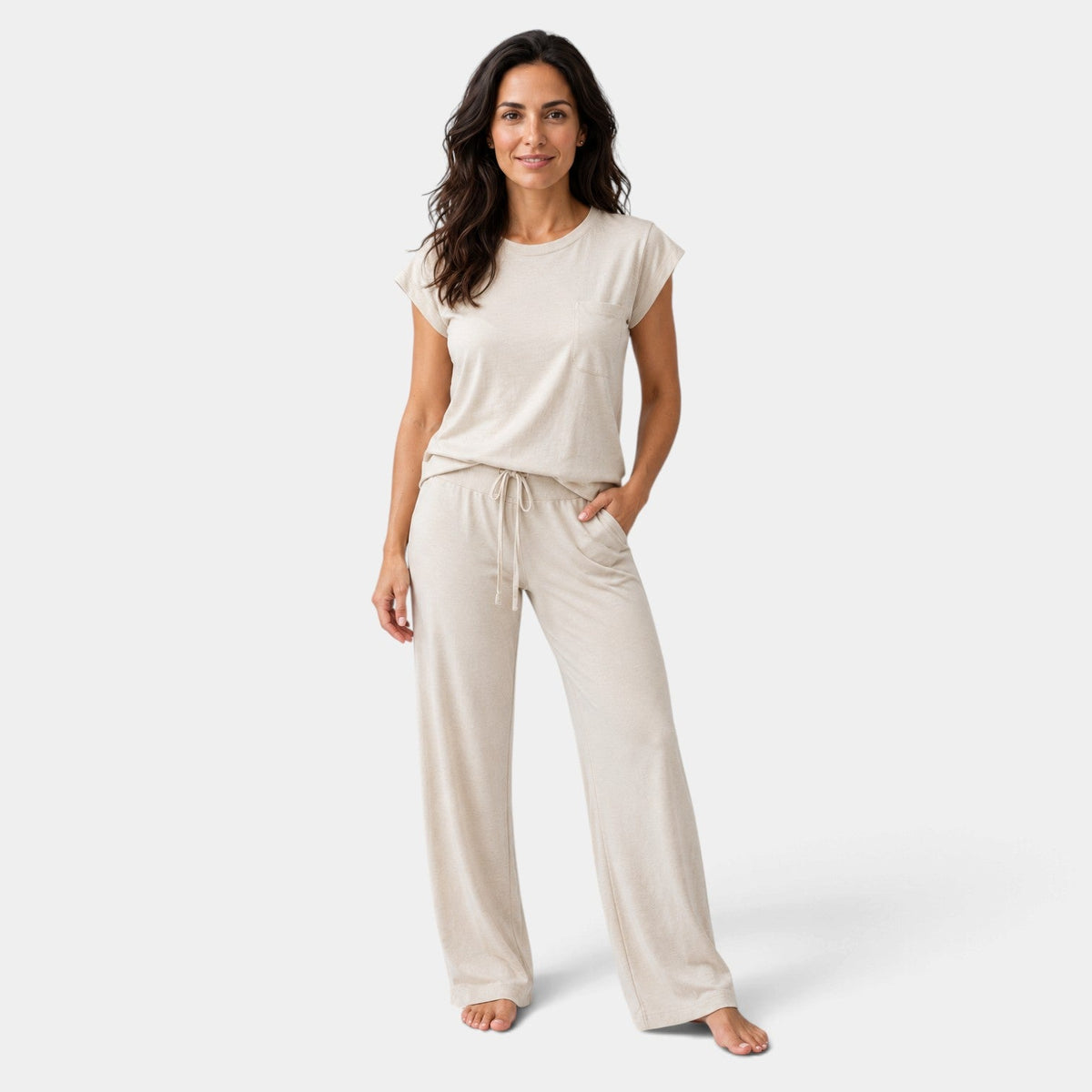 Conjunto Mujer de Manga Casquillo y Pantalón Ancho