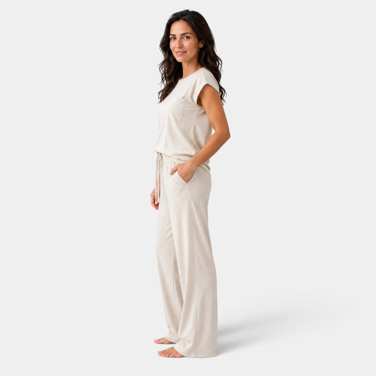 Conjunto Mujer de Manga Casquillo y Pantalón Ancho