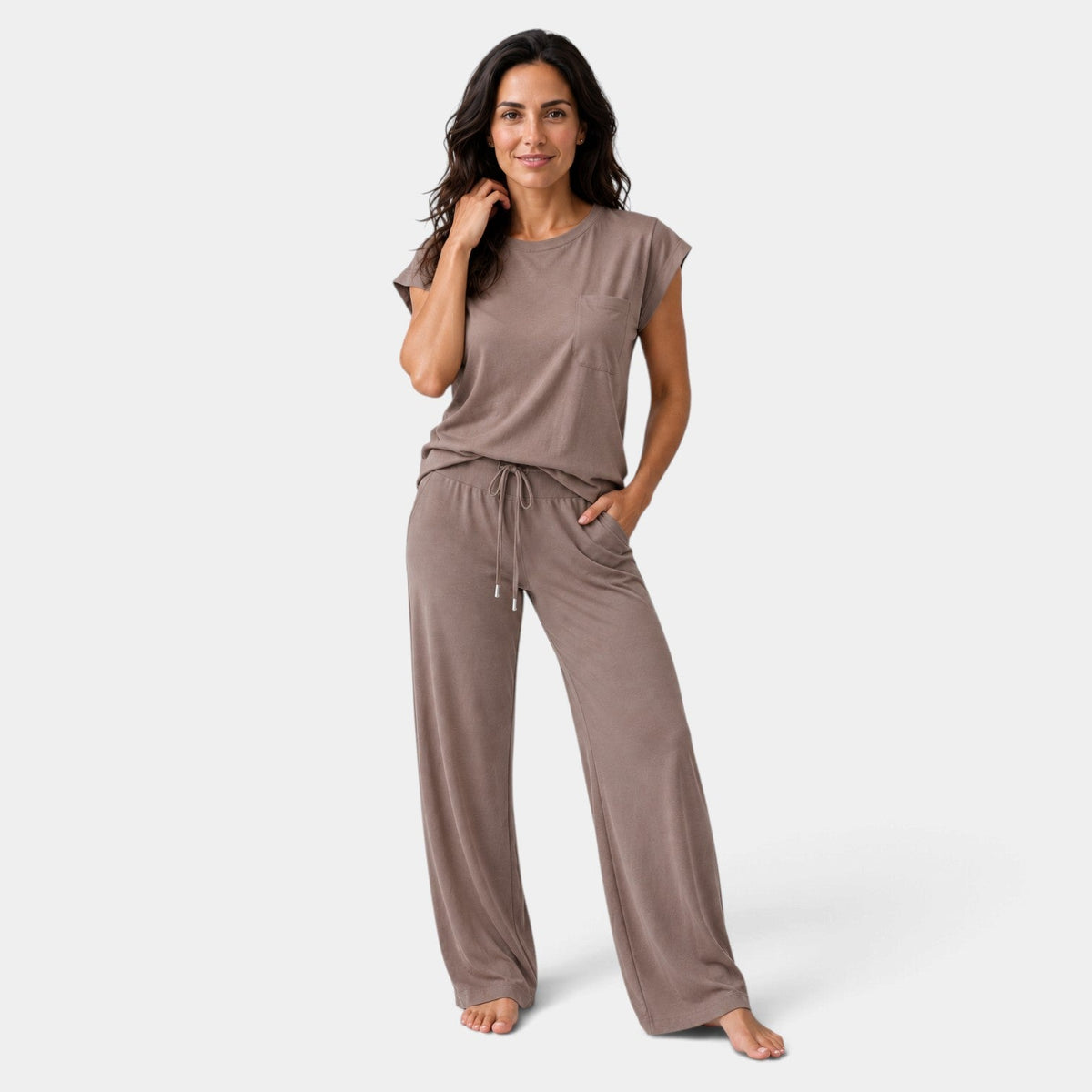 Conjunto Mujer de Manga Casquillo y Pantalón Ancho