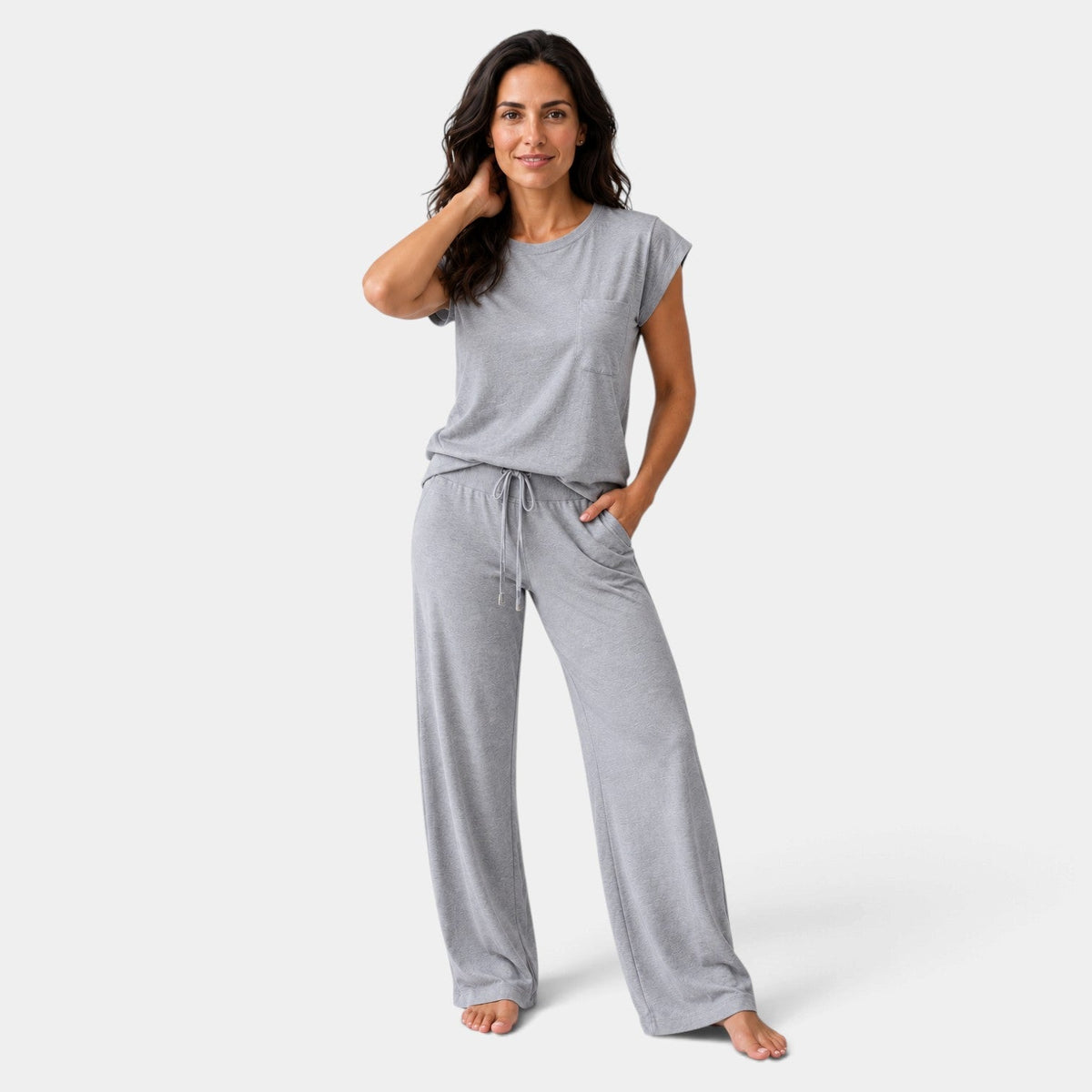Conjunto Mujer de Manga Casquillo y Pantalón Ancho
