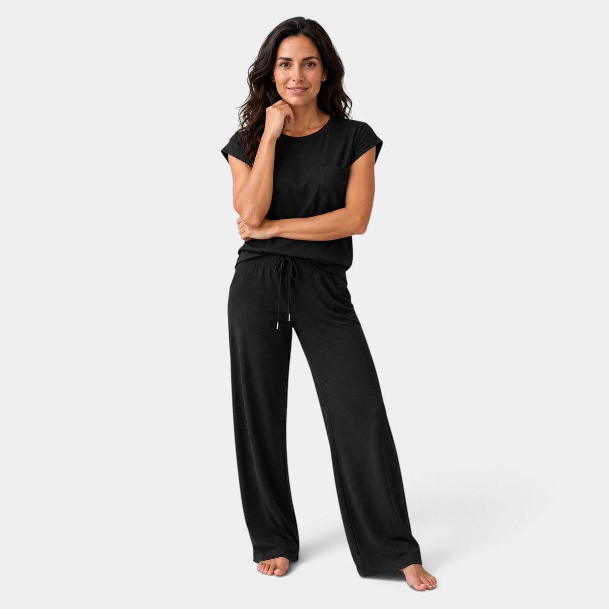 Conjunto Mujer de Manga Casquillo y Pantalón Ancho