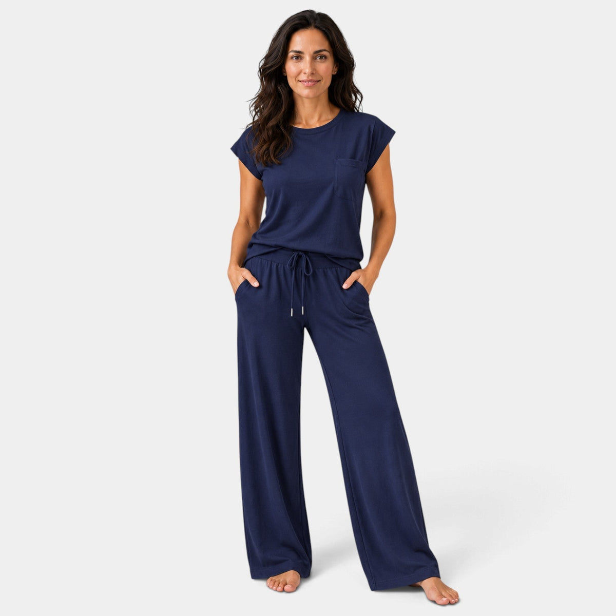 Conjunto Mujer de Manga Casquillo y Pantalón Ancho