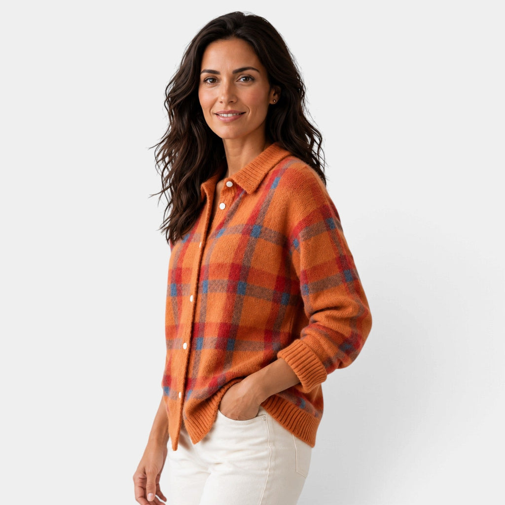 Jersey Mujer de Lana a Cuadros con Botones