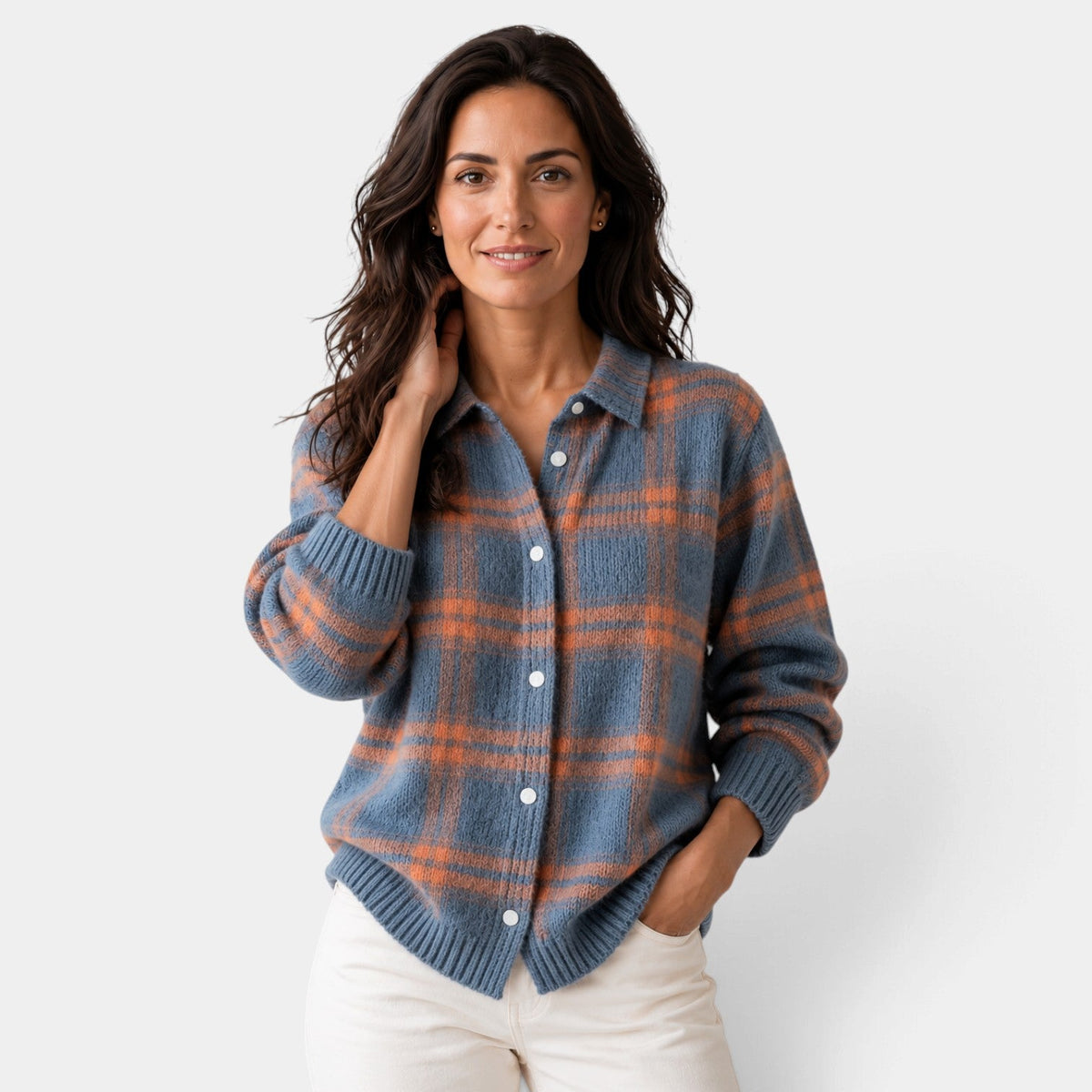Jersey Mujer de Lana a Cuadros con Botones