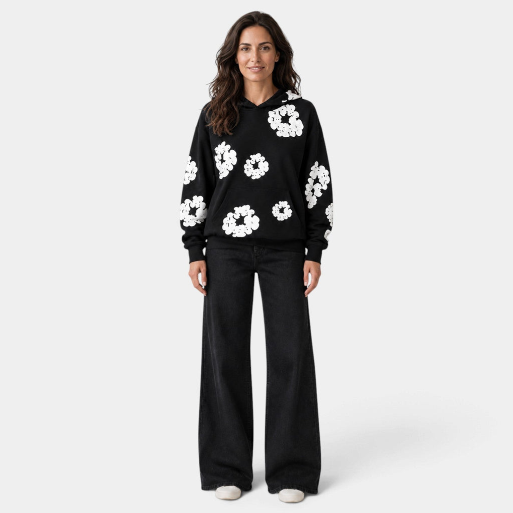 Sudadera Mujer Oversize con Capucha Estampado Floral