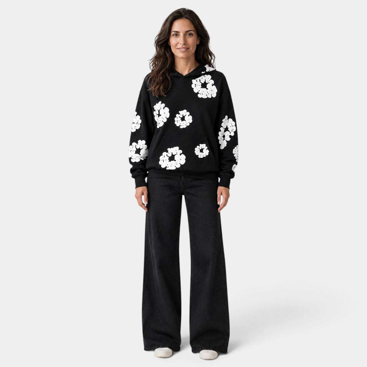 Sudadera Mujer Oversize con Capucha Estampado Floral