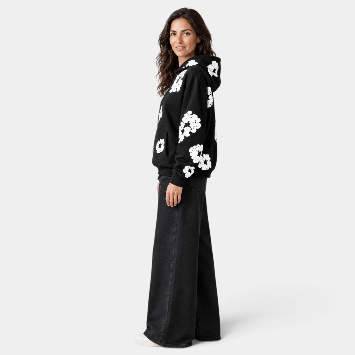 Sudadera Mujer Oversize con Capucha Estampado Floral
