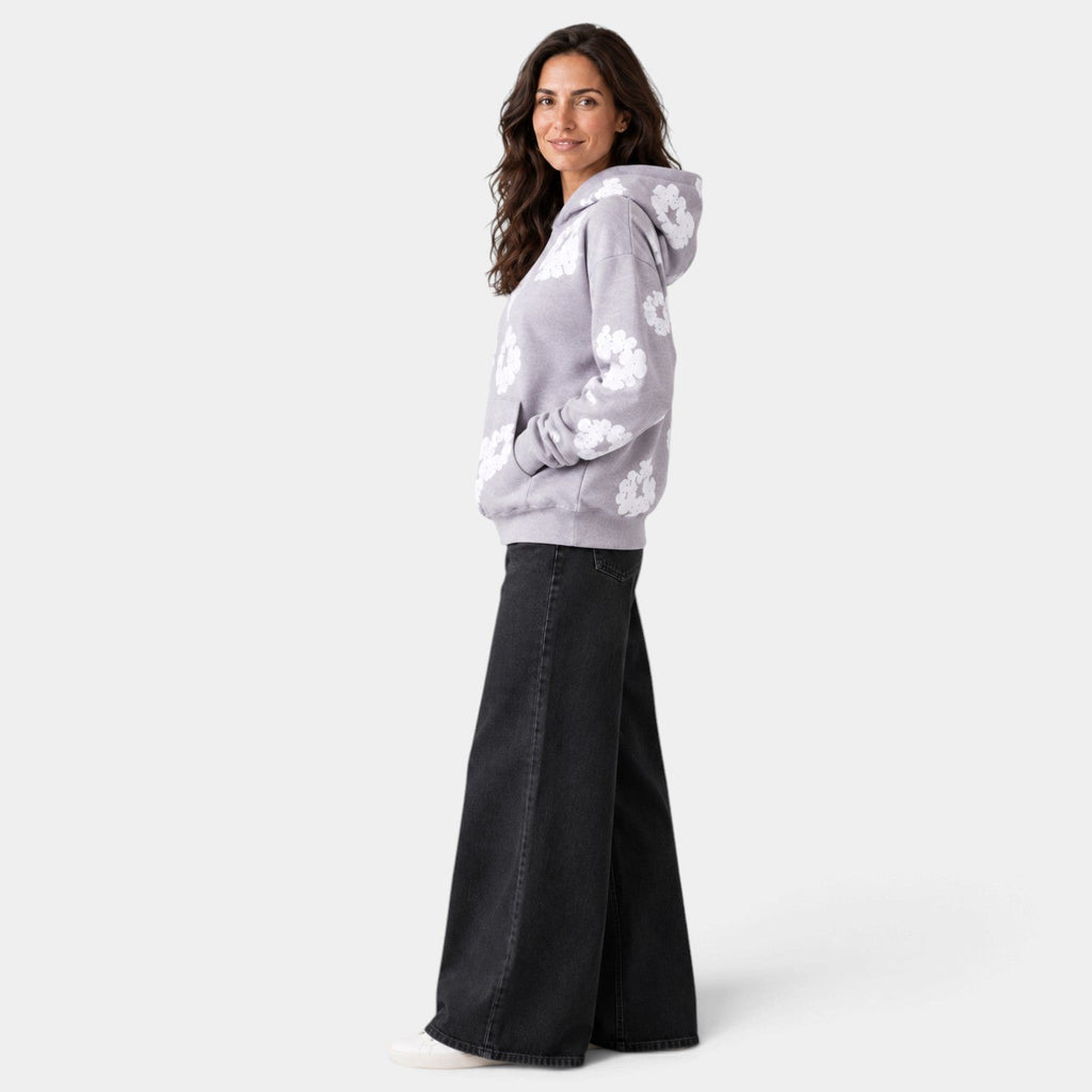 Sudadera Mujer Oversize con Capucha Estampado Floral