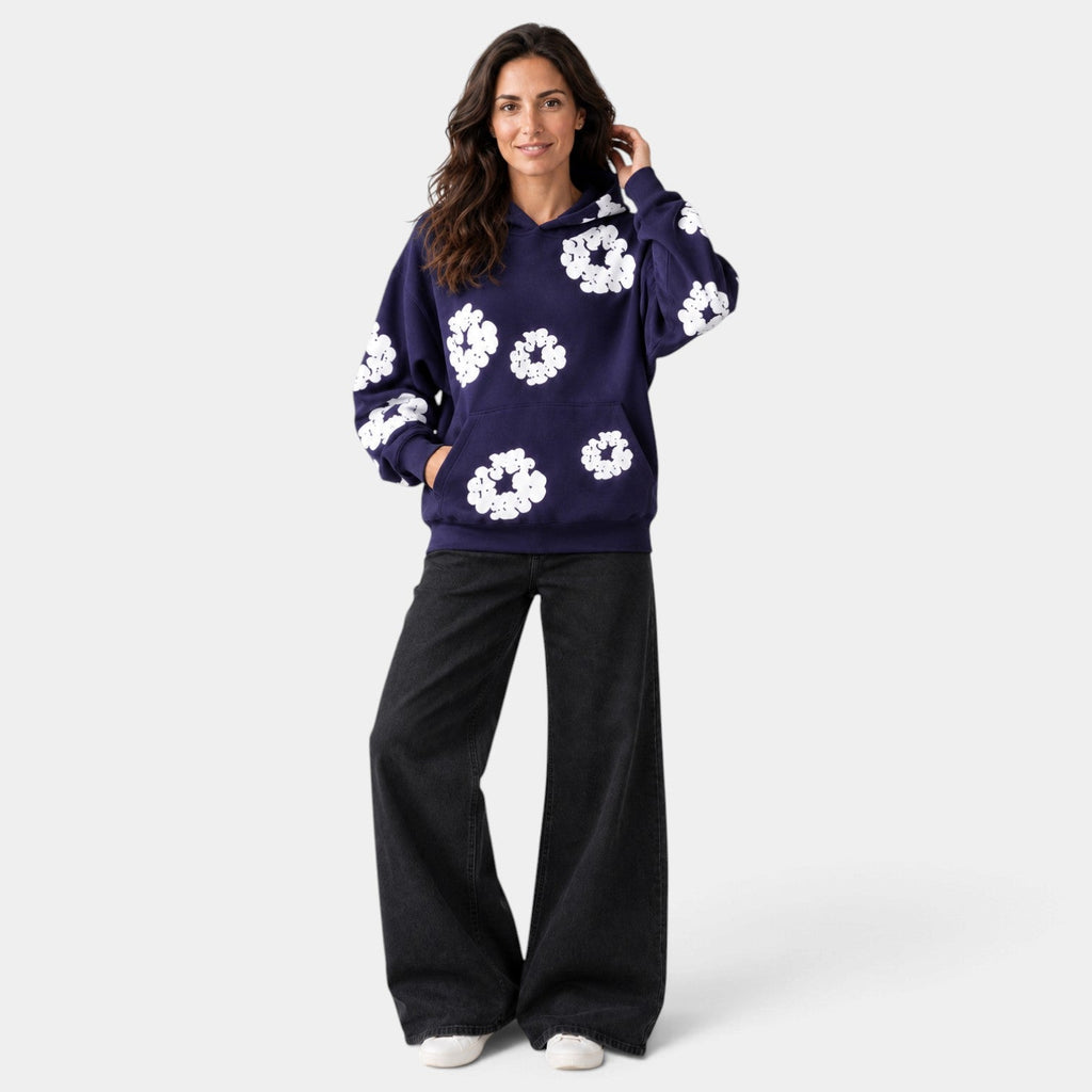 Sudadera Mujer Oversize con Capucha Estampado Floral