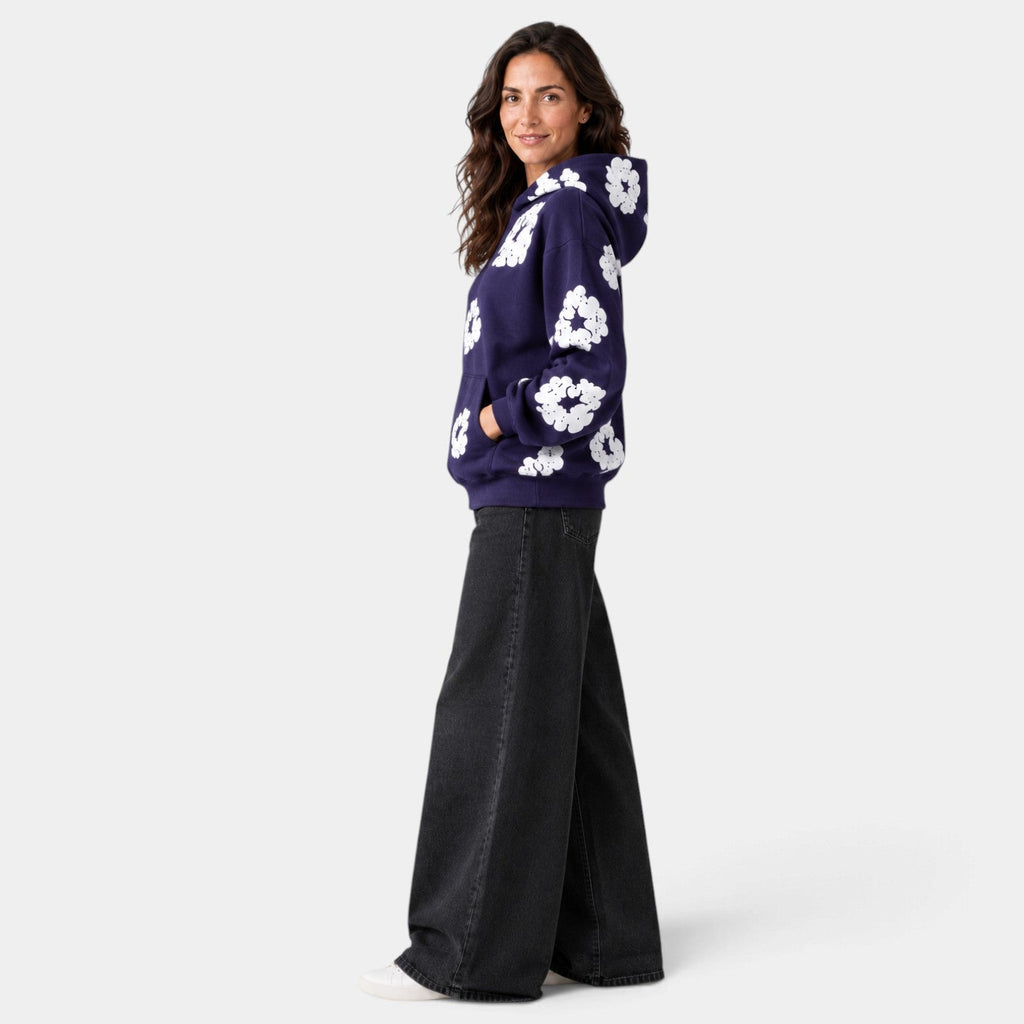 Sudadera Mujer Oversize con Capucha Estampado Floral