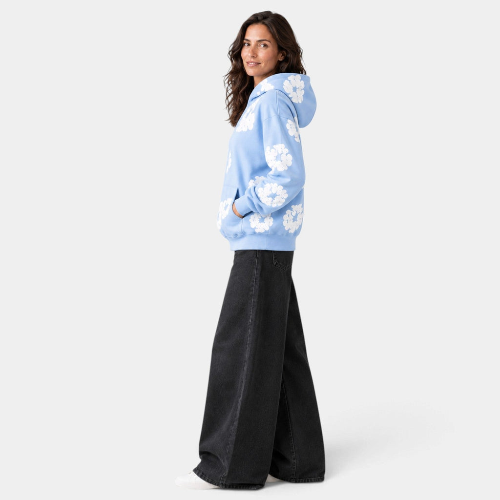 Sudadera Mujer Oversize con Capucha Estampado Floral