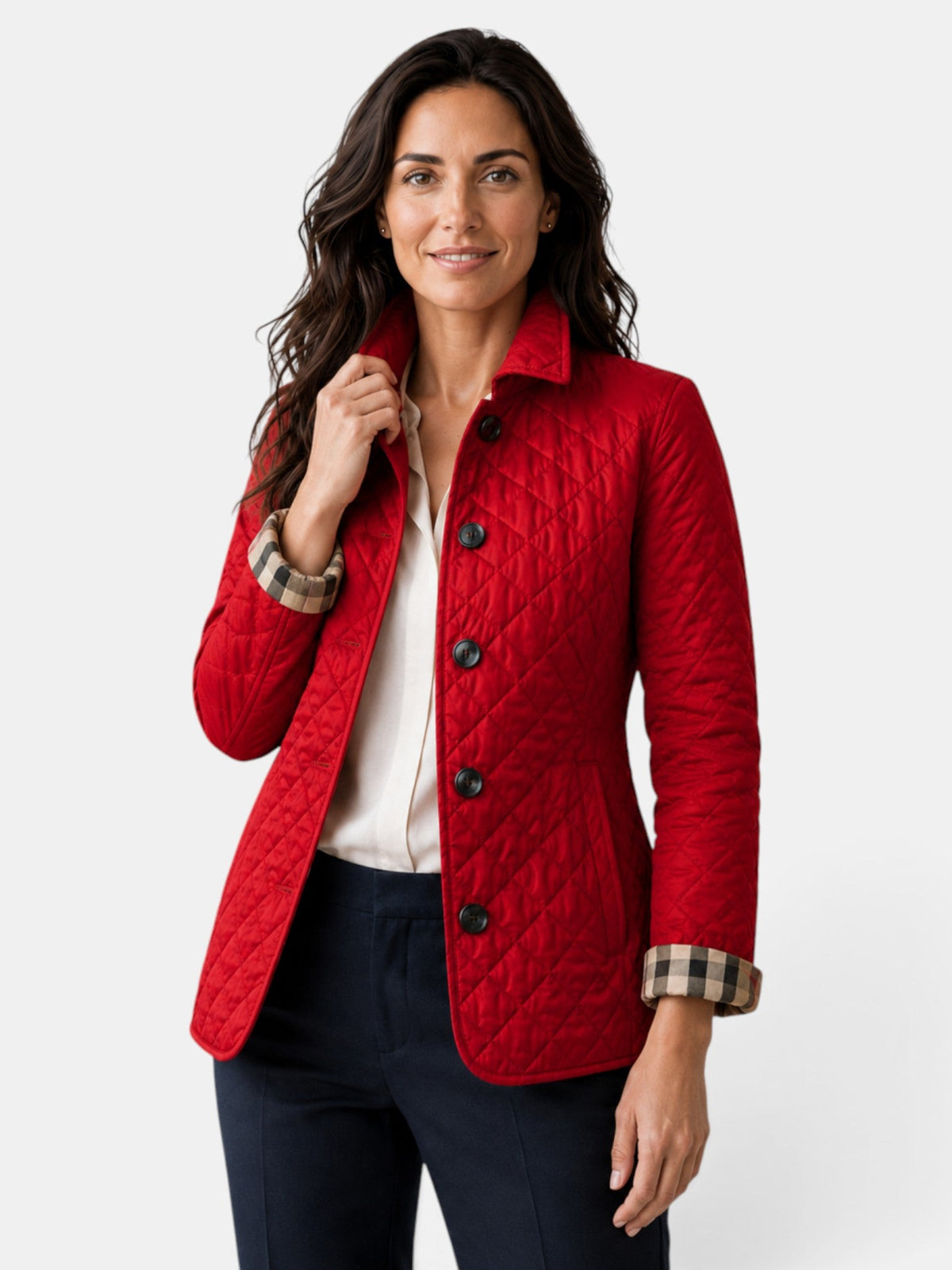 Chaqueta Acolchada de Mujer con Cuello Camisero y Botones