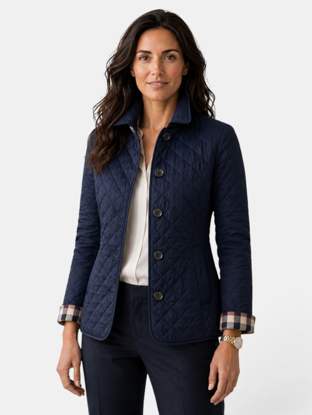 Chaqueta Acolchada de Mujer con Cuello Camisero y Botones