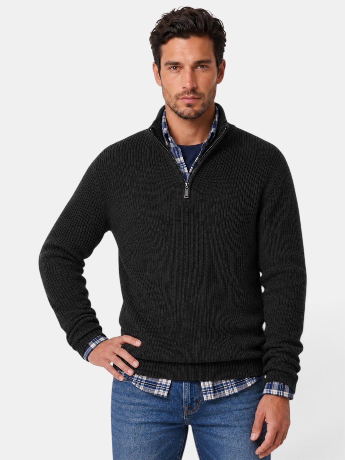 Suéter Hombre Punto Cremallera Cuello Alto