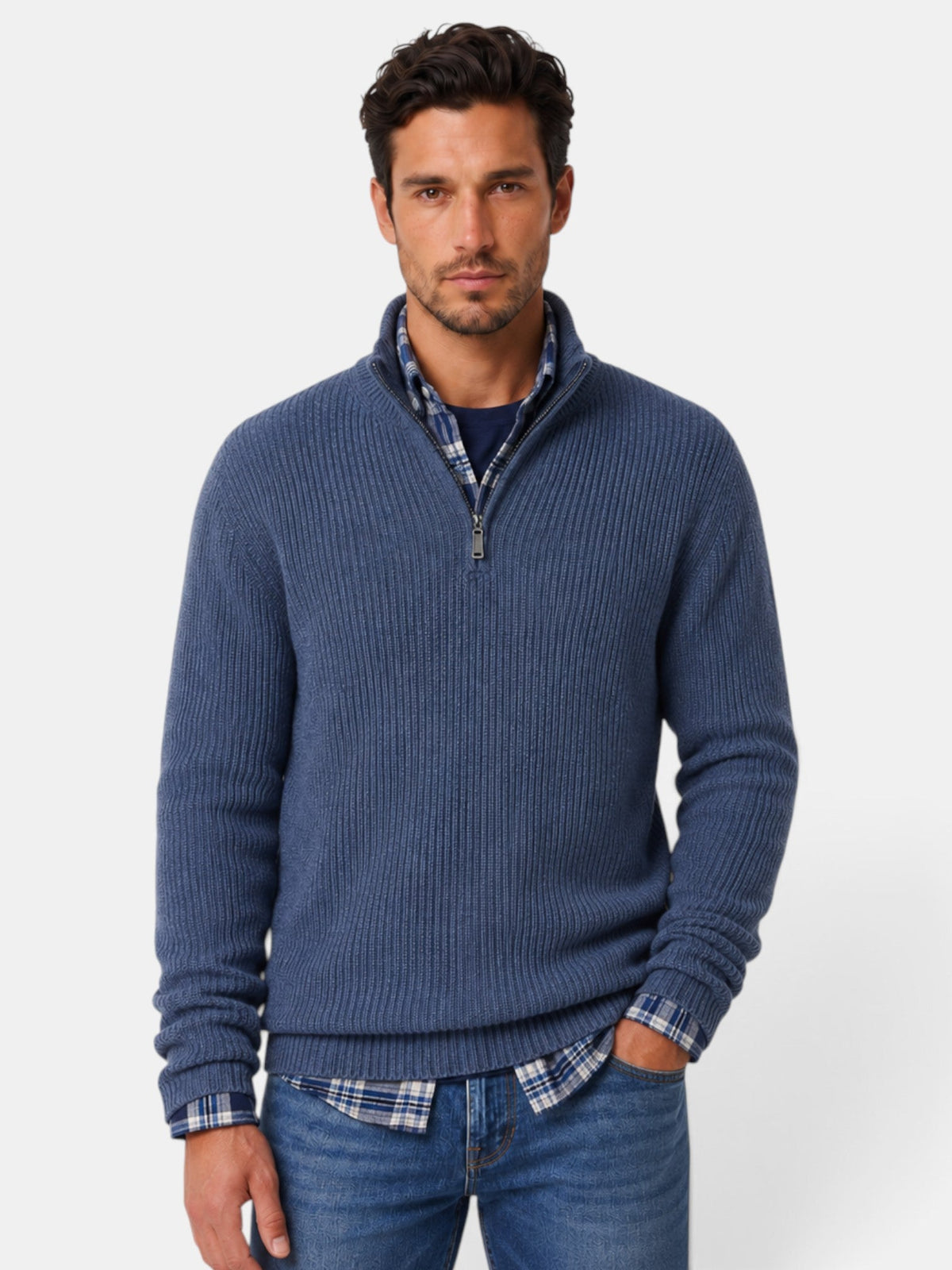 Suéter Hombre Punto Cremallera Cuello Alto