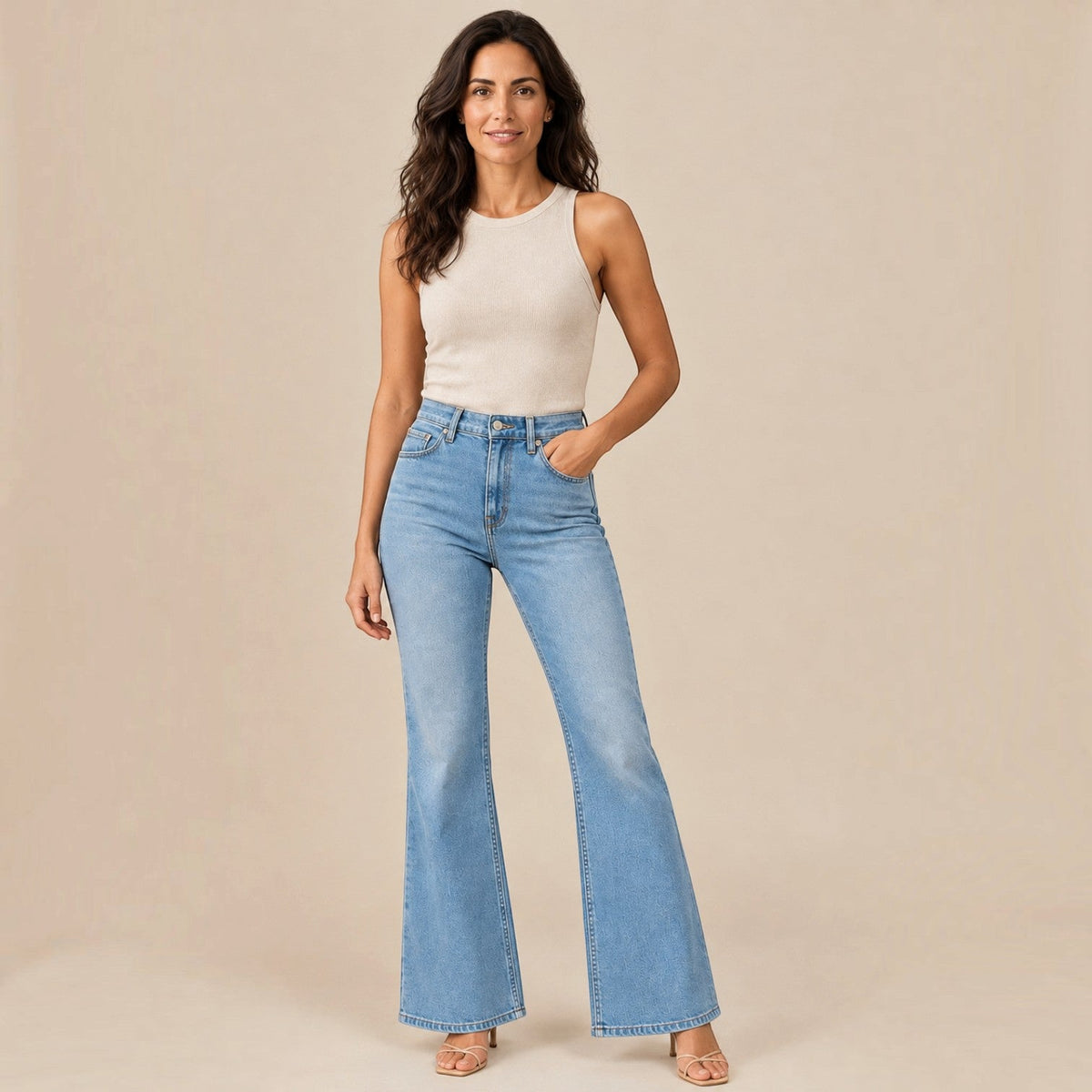 Vaqueros Mujer Acampanados de Talle Alto Estilo Retro